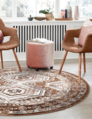 Brown 7' 10 x 7' 10 Charlotte Round Area Rug 100% Polypropylene With Jute Backing Traditional Classical Durable Carpet for Living Dining Office Rooms for Sale at Rug Engine