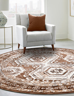 Brown 5' 3 x 5' 3 Charlotte Round Area Rug 100% Polypropylene With Jute Backing Traditional Classical Durable Carpet for Living Dining Office Rooms for Sale at Rug Engine