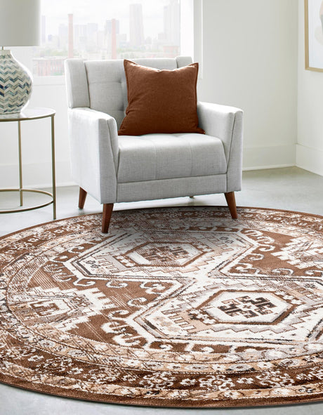 Brown 5' 3 x 5' 3 Charlotte Round Area Rug 100% Polypropylene With Jute Backing Traditional Classical Durable Carpet for Living Dining Office Rooms for Sale at Rug Engine