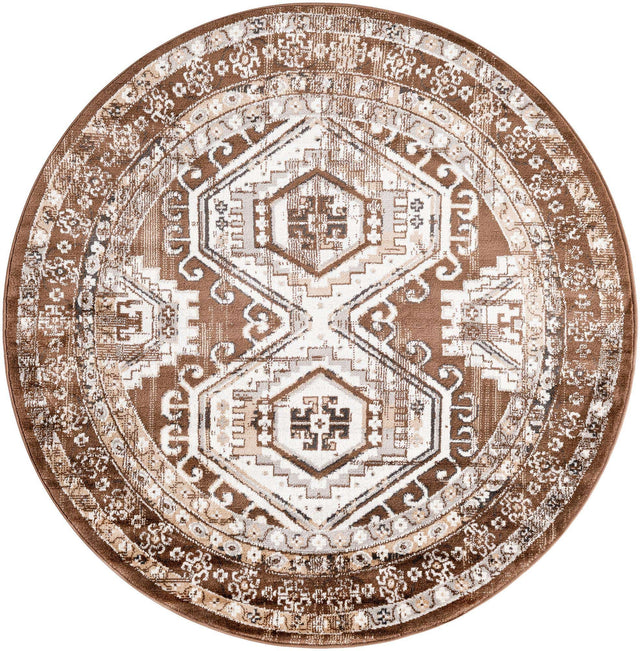 Brown 5' 3 x 5' 3 Charlotte Round Area Rug 100% Polypropylene With Jute Backing Traditional Classical Durable Carpet for Living Dining Office Rooms for Sale at Rug Engine
