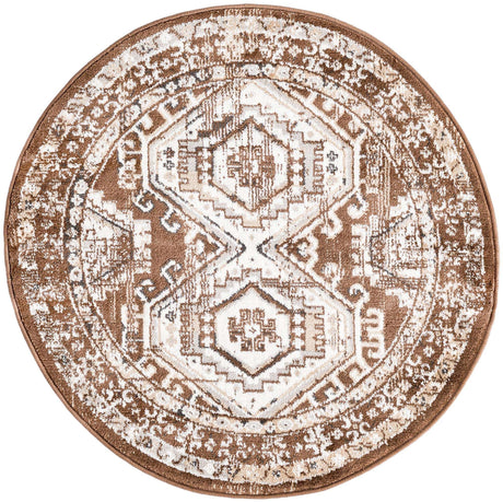 Brown 3' 1 x 3' 1 Charlotte Round Area Rug 100% Polypropylene With Jute Backing Traditional Classical Durable Carpet for Living Dining Office Rooms for Sale at Rug Engine