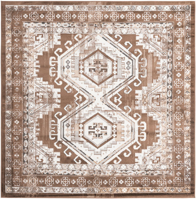 Brown 7' 10 x 7' 10 Charlotte Square Area Rug 100% Polypropylene With Jute Backing Traditional Classical Durable Carpet for Living Dining Office Rooms for Sale at Rug Engine