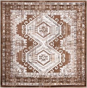 Brown 7' 10 x 7' 10 Charlotte Square Area Rug 100% Polypropylene With Jute Backing Traditional Classical Durable Carpet for Living Dining Office Rooms for Sale at Rug Engine