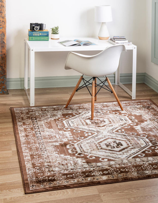 Brown 4' 1 x 4' 1 Charlotte Square Area Rug 100% Polypropylene With Jute Backing Traditional Classical Durable Carpet for Living Dining Office Rooms for Sale at Rug Engine