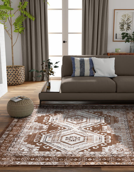 Brown 5' 3 x 5' 3 Charlotte Square Area Rug 100% Polypropylene With Jute Backing Traditional Classical Durable Carpet for Living Dining Office Rooms for Sale at Rug Engine