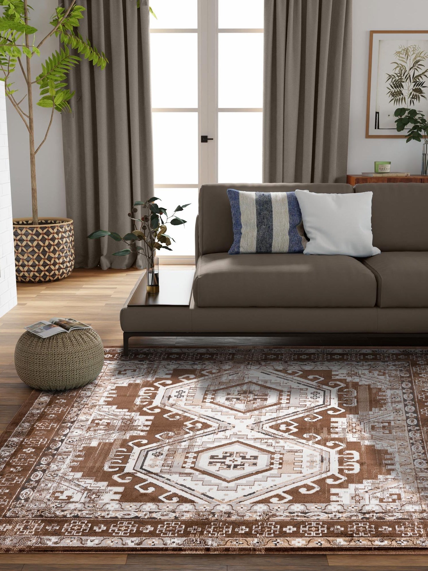 Brown 4' 1 x 4' 1 Charlotte Square Area Rug 100% Polypropylene With Jute Backing Traditional Classical Durable Carpet for Living Dining Office Rooms for Sale at Rug Engine