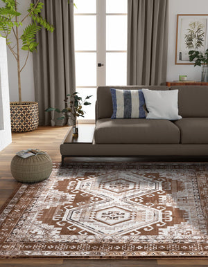 Brown 7' 10 x 7' 10 Charlotte Square Area Rug 100% Polypropylene With Jute Backing Traditional Classical Durable Carpet for Living Dining Office Rooms for Sale at Rug Engine