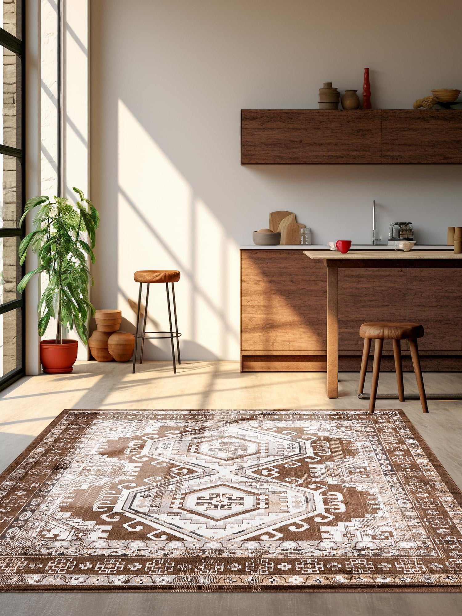 Brown 4' 1 x 4' 1 Charlotte Square Area Rug 100% Polypropylene With Jute Backing Traditional Classical Durable Carpet for Living Dining Office Rooms for Sale at Rug Engine