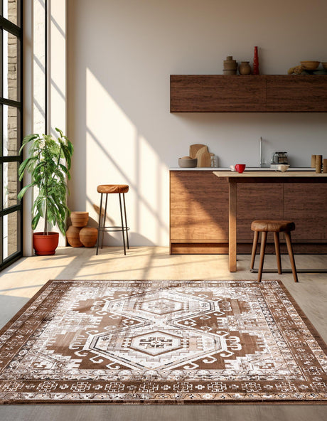 Brown 4' 1 x 4' 1 Charlotte Square Area Rug 100% Polypropylene With Jute Backing Traditional Classical Durable Carpet for Living Dining Office Rooms for Sale at Rug Engine