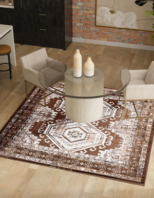 Brown 7' 10 x 7' 10 Charlotte Square Area Rug 100% Polypropylene With Jute Backing Traditional Classical Durable Carpet for Living Dining Office Rooms for Sale at Rug Engine