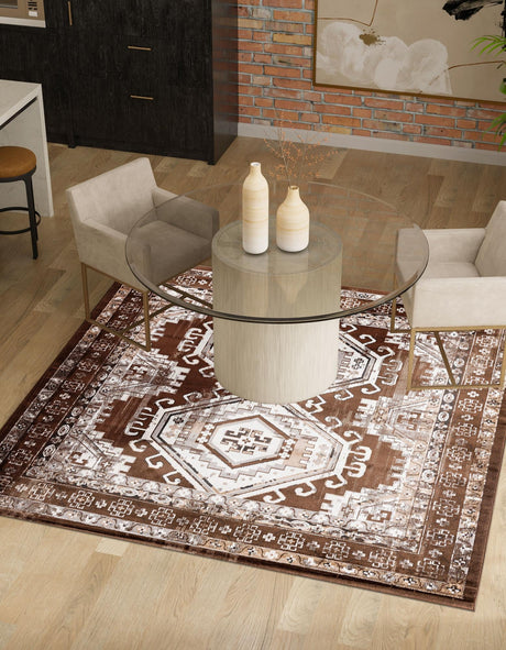 Brown 7' 10 x 7' 10 Charlotte Square Area Rug 100% Polypropylene With Jute Backing Traditional Classical Durable Carpet for Living Dining Office Rooms for Sale at Rug Engine