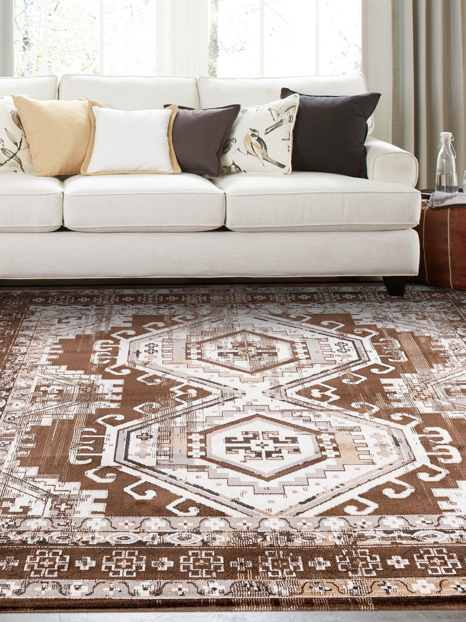 Brown 7' 10 x 7' 10 Charlotte Square Area Rug 100% Polypropylene With Jute Backing Traditional Classical Durable Carpet for Living Dining Office Rooms for Sale at Rug Engine