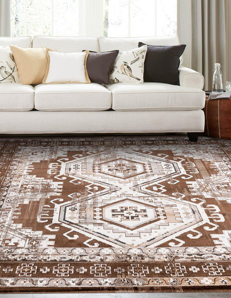 Brown 7' 10 x 7' 10 Charlotte Square Area Rug 100% Polypropylene With Jute Backing Traditional Classical Durable Carpet for Living Dining Office Rooms for Sale at Rug Engine