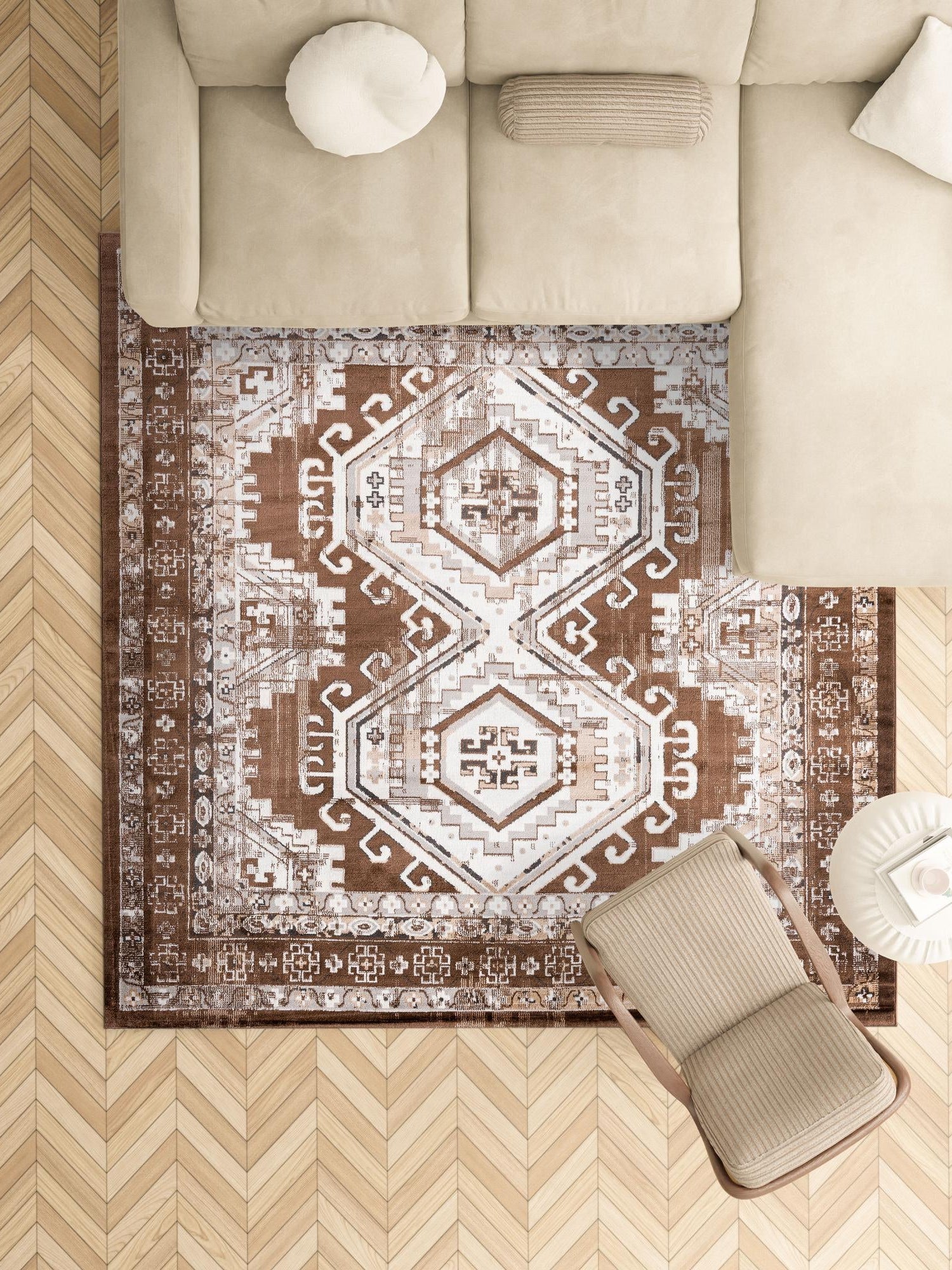 Brown 7' 10 x 7' 10 Charlotte Square Area Rug 100% Polypropylene With Jute Backing Traditional Classical Durable Carpet for Living Dining Office Rooms for Sale at Rug Engine