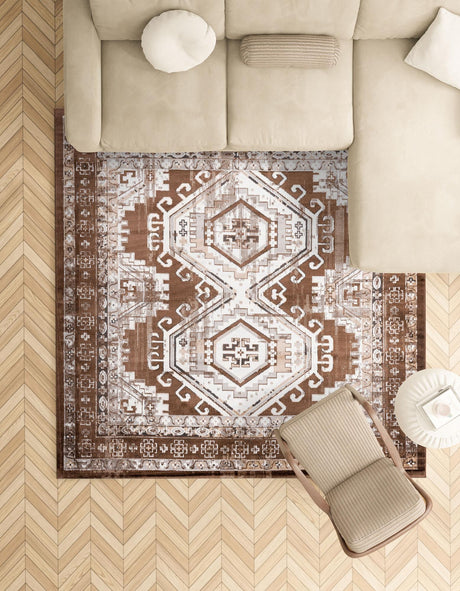 Brown 7' 10 x 7' 10 Charlotte Square Area Rug 100% Polypropylene With Jute Backing Traditional Classical Durable Carpet for Living Dining Office Rooms for Sale at Rug Engine