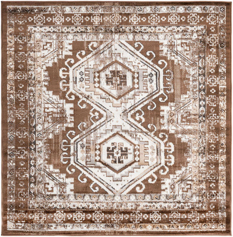 Brown 5' 3 x 5' 3 Charlotte Square Area Rug 100% Polypropylene With Jute Backing Traditional Classical Durable Carpet for Living Dining Office Rooms for Sale at Rug Engine