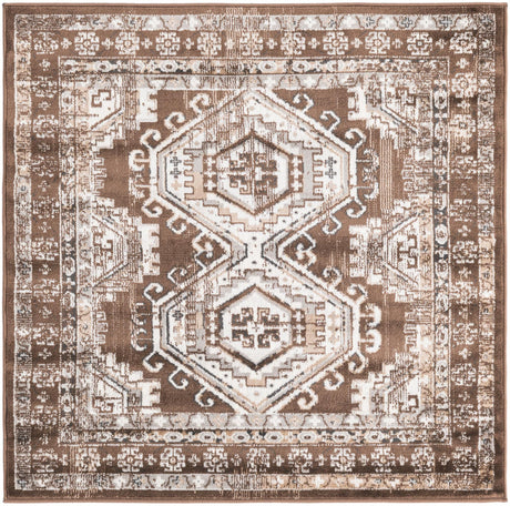Brown 4' 1 x 4' 1 Charlotte Square Area Rug 100% Polypropylene With Jute Backing Traditional Classical Durable Carpet for Living Dining Office Rooms for Sale at Rug Engine