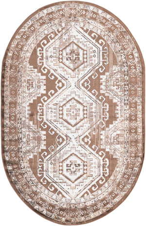 Brown 5' 3 x 8' Charlotte Oval Area Rug 100% Polypropylene With Jute Backing Traditional Classical Durable Carpet for Living Dining Office Rooms for Sale at Rug Engine