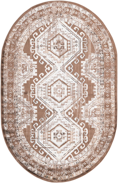 Brown 5' 3 x 8' Charlotte Oval Area Rug 100% Polypropylene With Jute Backing Traditional Classical Durable Carpet for Living Dining Office Rooms for Sale at Rug Engine
