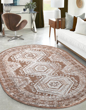 Brown 7' 10 x 10' Charlotte Oval Area Rug 100% Polypropylene With Jute Backing Traditional Classical Durable Carpet for Living Dining Office Rooms for Sale at Rug Engine