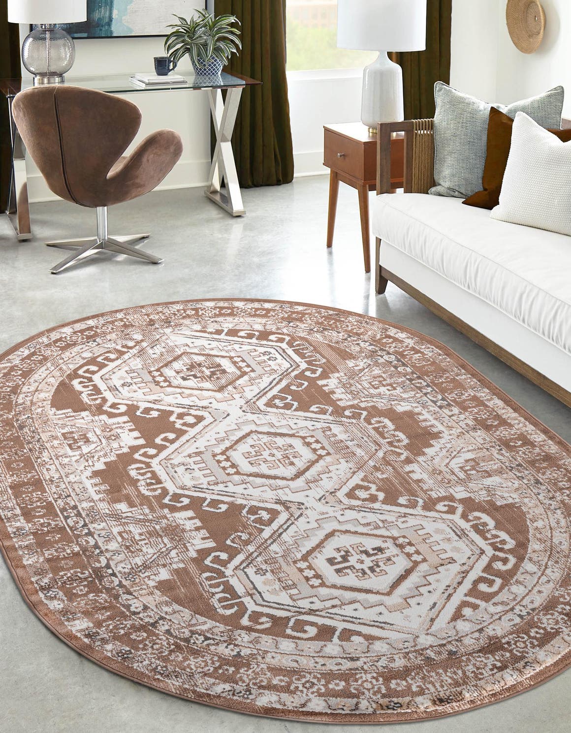 Brown 4' 1 x 6' 1 Charlotte Oval Area Rug 100% Polypropylene With Jute Backing Traditional Classical Durable Carpet for Living Dining Office Rooms for Sale at Rug Engine