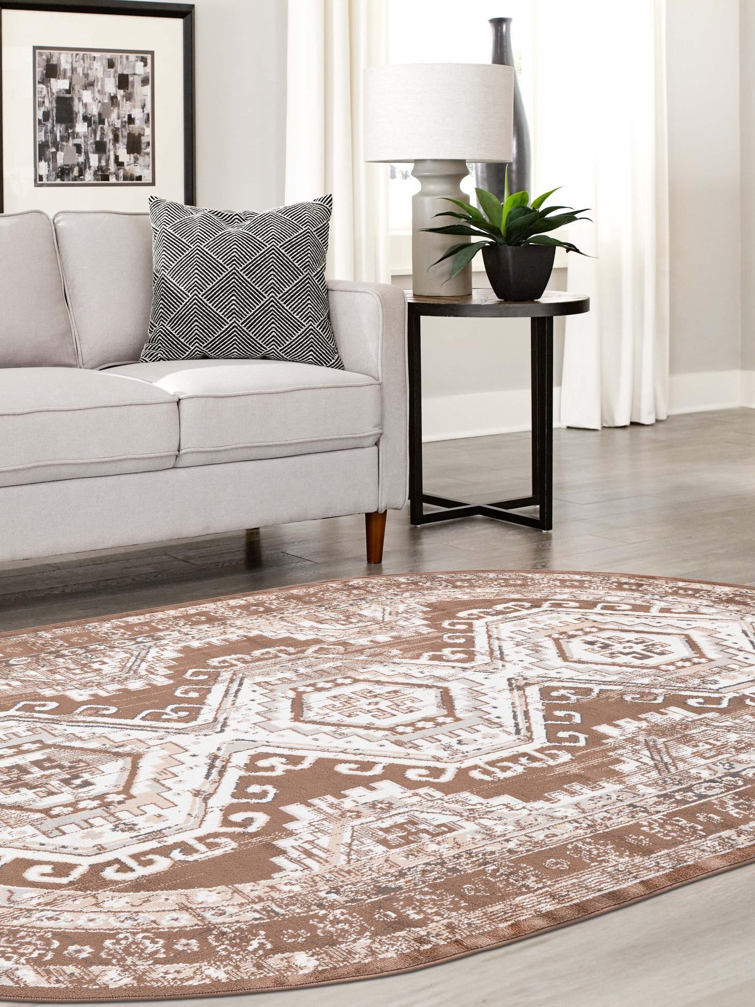 Brown 4' 1 x 6' 1 Charlotte Oval Area Rug 100% Polypropylene With Jute Backing Traditional Classical Durable Carpet for Living Dining Office Rooms for Sale at Rug Engine
