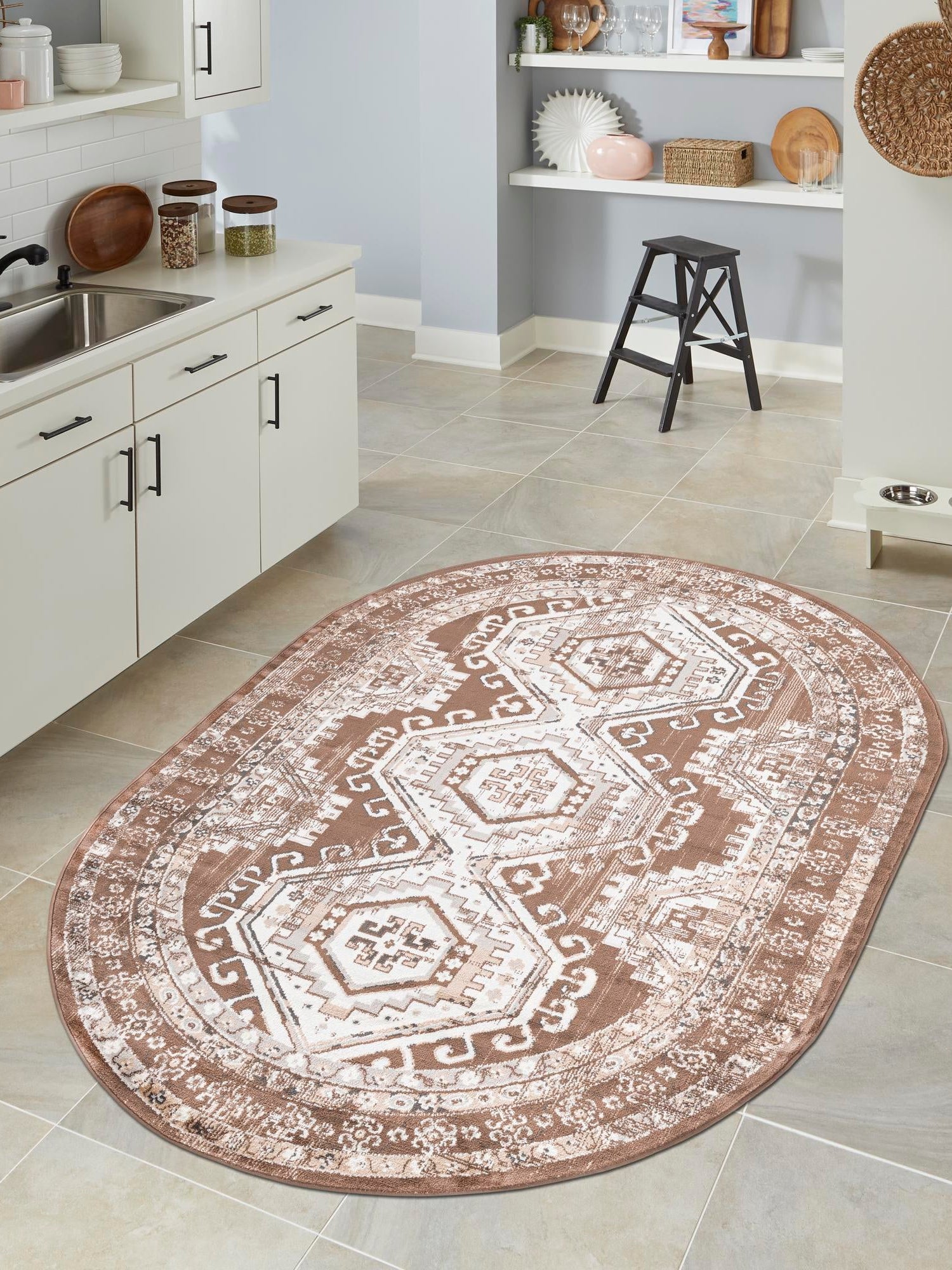 Brown 4' 1 x 6' 1 Charlotte Oval Area Rug 100% Polypropylene With Jute Backing Traditional Classical Durable Carpet for Living Dining Office Rooms for Sale at Rug Engine