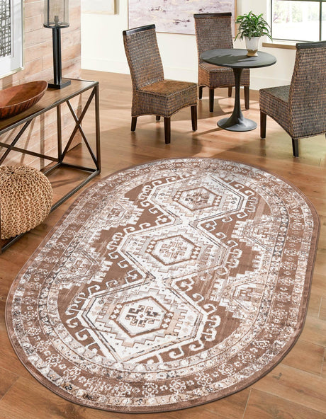 Brown 5' 3 x 8' Charlotte Oval Area Rug 100% Polypropylene With Jute Backing Traditional Classical Durable Carpet for Living Dining Office Rooms for Sale at Rug Engine