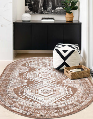 Brown 5' 3 x 8' Charlotte Oval Area Rug 100% Polypropylene With Jute Backing Traditional Classical Durable Carpet for Living Dining Office Rooms for Sale at Rug Engine