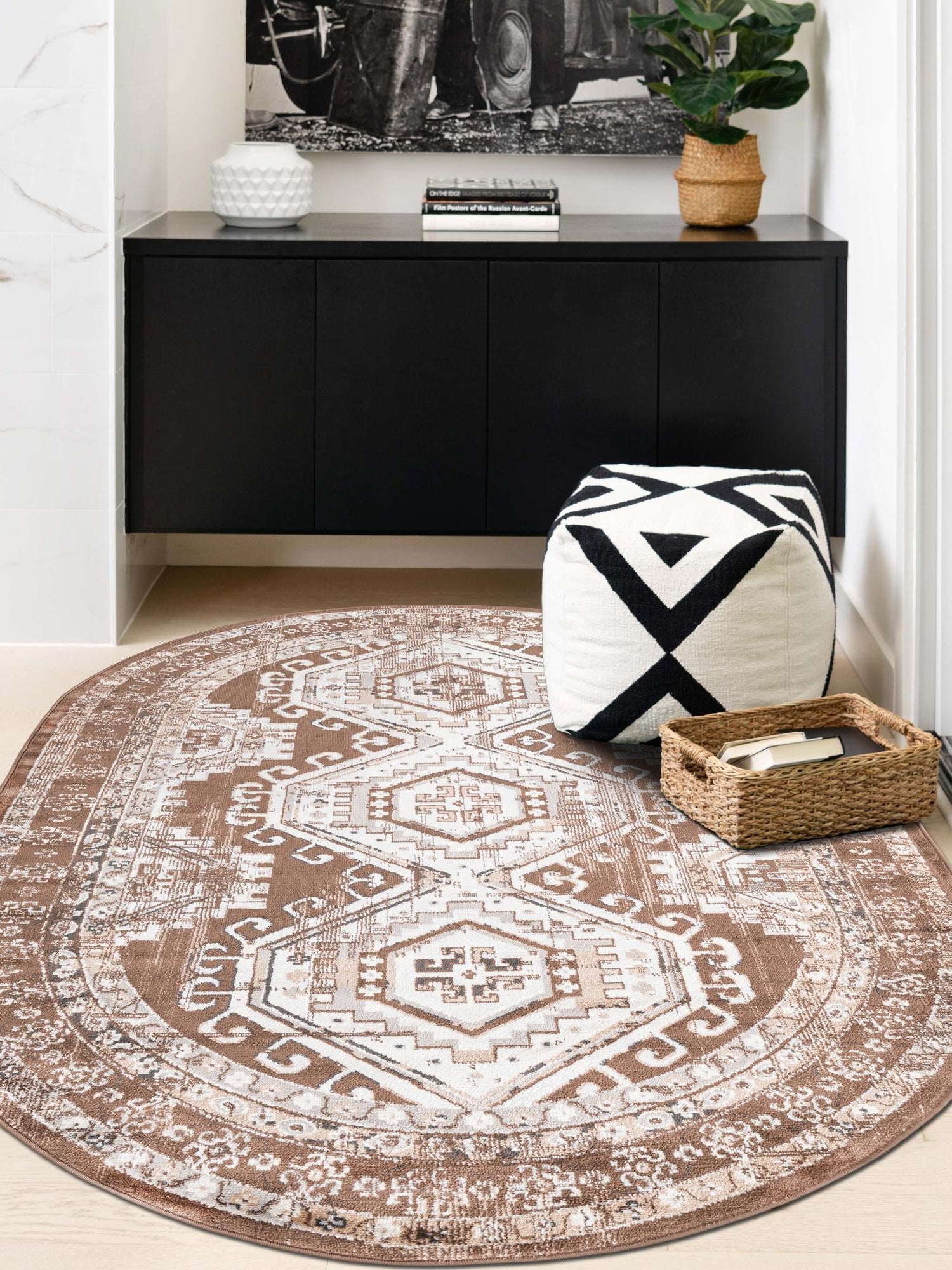 Brown 7' 10 x 10' Charlotte Oval Area Rug 100% Polypropylene With Jute Backing Traditional Classical Durable Carpet for Living Dining Office Rooms for Sale at Rug Engine