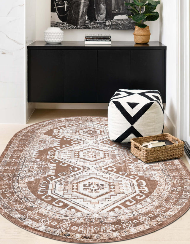 Brown 4' 1 x 6' 1 Charlotte Oval Area Rug 100% Polypropylene With Jute Backing Traditional Classical Durable Carpet for Living Dining Office Rooms for Sale at Rug Engine
