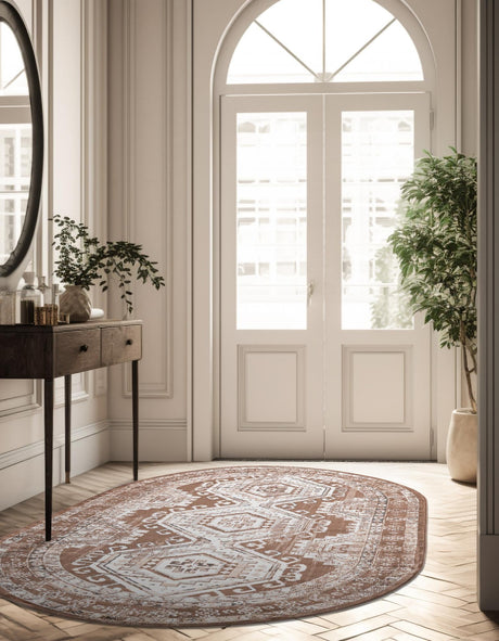 Brown 5' 3 x 8' Charlotte Oval Area Rug 100% Polypropylene With Jute Backing Traditional Classical Durable Carpet for Living Dining Office Rooms for Sale at Rug Engine