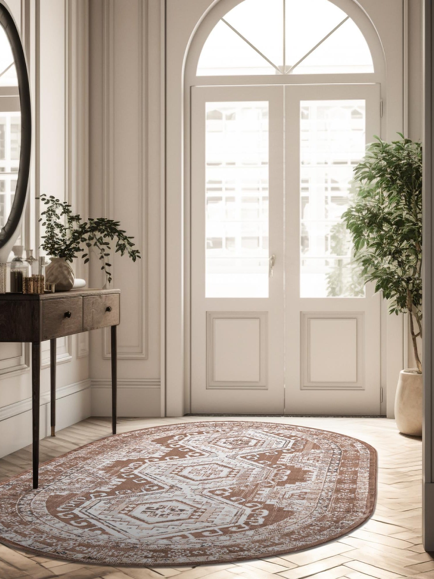 Brown 4' 1 x 6' 1 Charlotte Oval Area Rug 100% Polypropylene With Jute Backing Traditional Classical Durable Carpet for Living Dining Office Rooms for Sale at Rug Engine