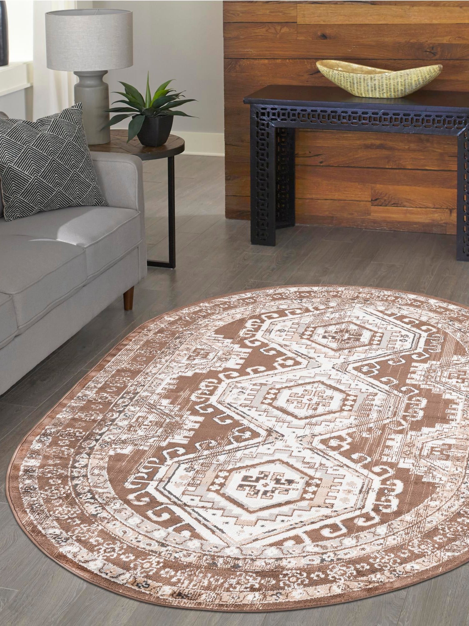 Brown 4' 1 x 6' 1 Charlotte Oval Area Rug 100% Polypropylene With Jute Backing Traditional Classical Durable Carpet for Living Dining Office Rooms for Sale at Rug Engine