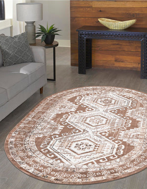 Brown 4' 1 x 6' 1 Charlotte Oval Area Rug 100% Polypropylene With Jute Backing Traditional Classical Durable Carpet for Living Dining Office Rooms for Sale at Rug Engine