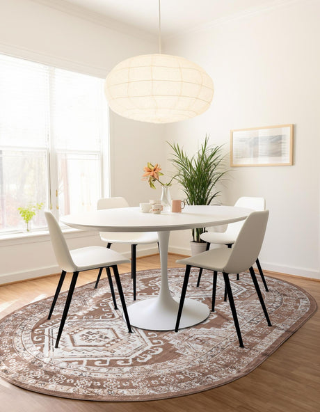 Brown 5' 3 x 8' Charlotte Oval Area Rug 100% Polypropylene With Jute Backing Traditional Classical Durable Carpet for Living Dining Office Rooms for Sale at Rug Engine