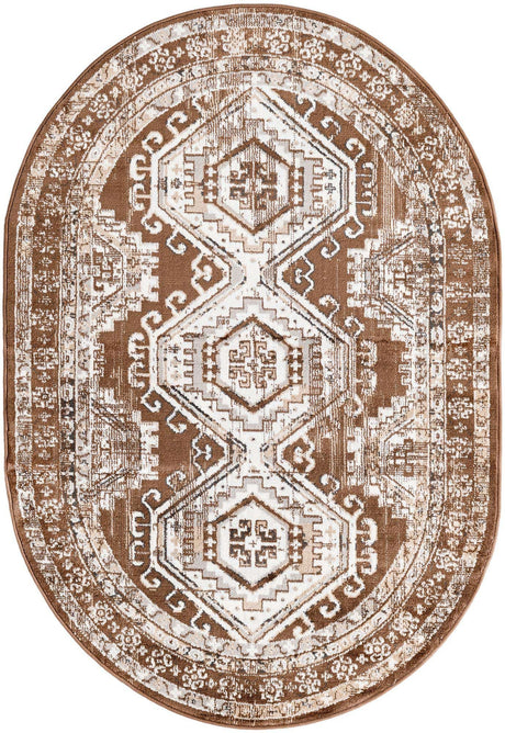 Brown 4' 1 x 6' 1 Charlotte Oval Area Rug 100% Polypropylene With Jute Backing Traditional Classical Durable Carpet for Living Dining Office Rooms for Sale at Rug Engine