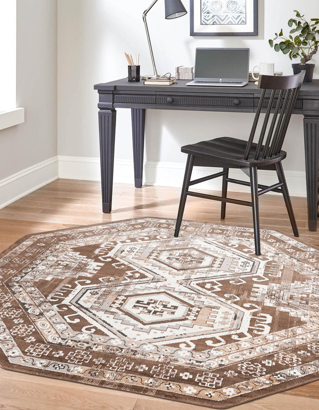 Brown 5' 3 x 5' 3 Charlotte Octagon Area Rug 100% Polypropylene With Jute Backing Traditional Classical Durable Carpet for Living Dining Office Rooms for Sale at Rug Engine