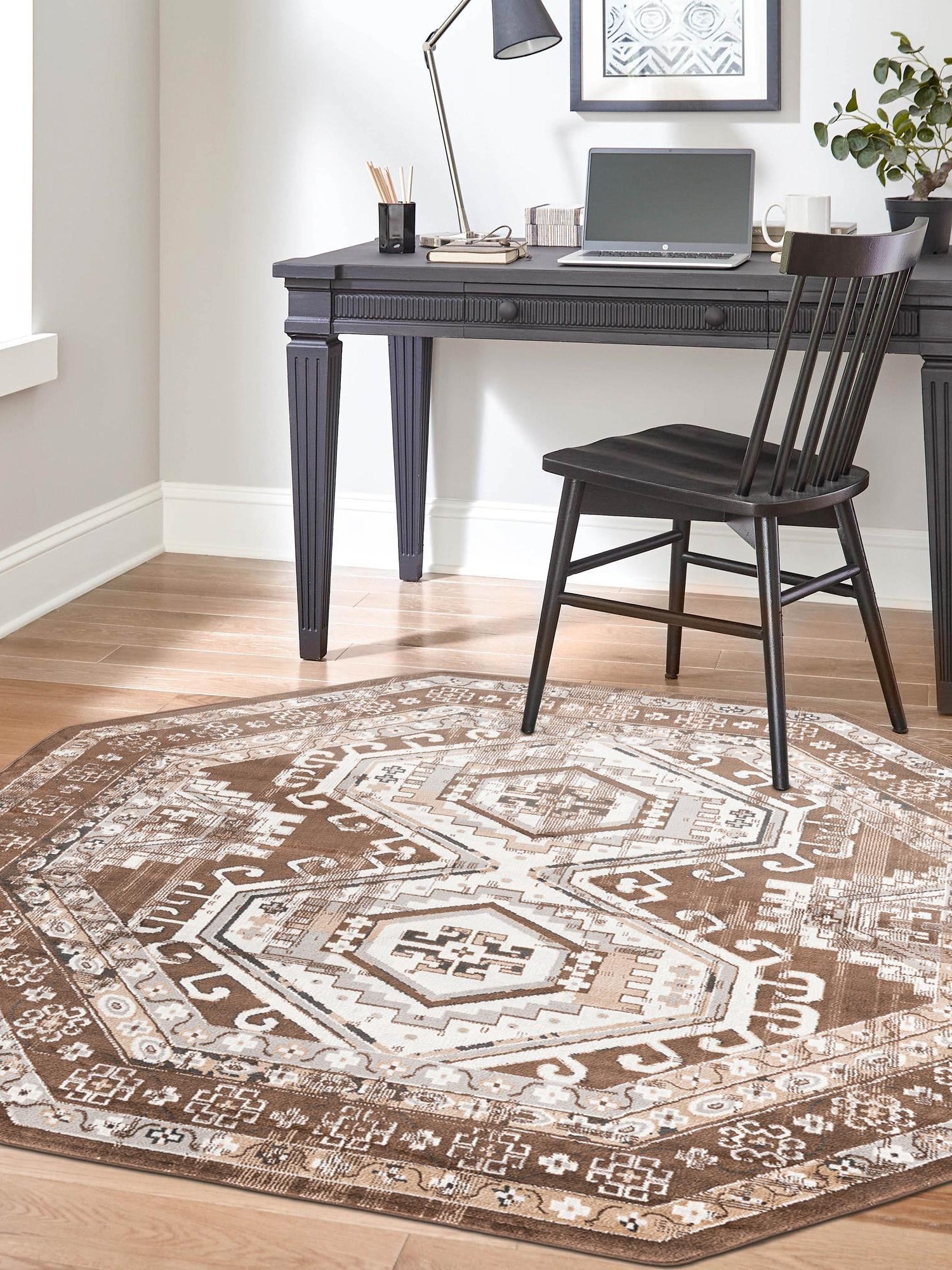 Brown 7' 10 x 7' 10 Charlotte Octagon Area Rug 100% Polypropylene With Jute Backing Traditional Classical Durable Carpet for Living Dining Office Rooms for Sale at Rug Engine