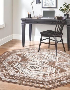 Brown 7' 10 x 7' 10 Charlotte Octagon Area Rug 100% Polypropylene With Jute Backing Traditional Classical Durable Carpet for Living Dining Office Rooms for Sale at Rug Engine