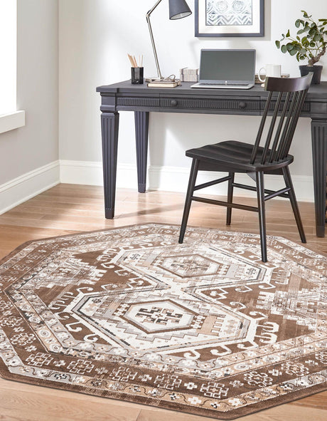 Brown 7' 10 x 7' 10 Charlotte Octagon Area Rug 100% Polypropylene With Jute Backing Traditional Classical Durable Carpet for Living Dining Office Rooms for Sale at Rug Engine