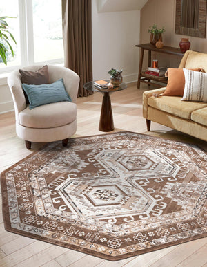 Brown 7' 10 x 7' 10 Charlotte Octagon Area Rug 100% Polypropylene With Jute Backing Traditional Classical Durable Carpet for Living Dining Office Rooms for Sale at Rug Engine