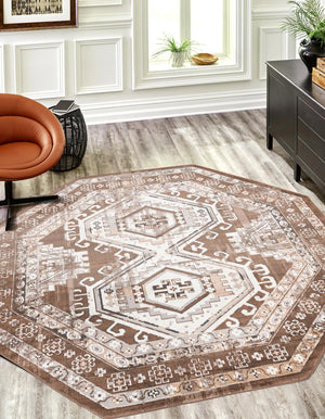 Brown 5' 3 x 5' 3 Charlotte Octagon Area Rug 100% Polypropylene With Jute Backing Traditional Classical Durable Carpet for Living Dining Office Rooms for Sale at Rug Engine