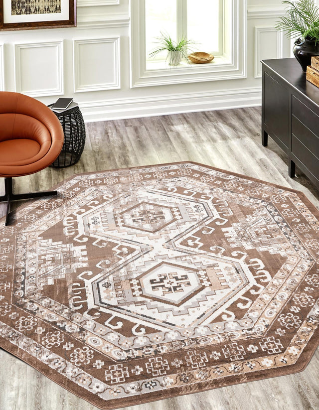 Brown 5' 3 x 5' 3 Charlotte Octagon Area Rug 100% Polypropylene With Jute Backing Traditional Classical Durable Carpet for Living Dining Office Rooms for Sale at Rug Engine