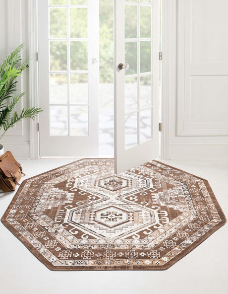 Brown 7' 10 x 7' 10 Charlotte Octagon Area Rug 100% Polypropylene With Jute Backing Traditional Classical Durable Carpet for Living Dining Office Rooms for Sale at Rug Engine