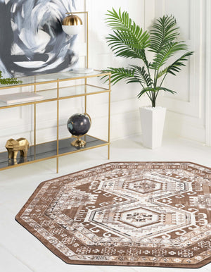 Brown 5' 3 x 5' 3 Charlotte Octagon Area Rug 100% Polypropylene With Jute Backing Traditional Classical Durable Carpet for Living Dining Office Rooms for Sale at Rug Engine