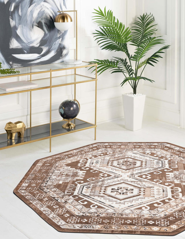 Brown 7' 10 x 7' 10 Charlotte Octagon Area Rug 100% Polypropylene With Jute Backing Traditional Classical Durable Carpet for Living Dining Office Rooms for Sale at Rug Engine