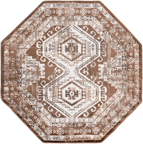 Brown 5' 3 x 5' 3 Charlotte Octagon Area Rug 100% Polypropylene With Jute Backing Traditional Classical Durable Carpet for Living Dining Office Rooms for Sale at Rug Engine
