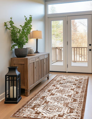 Brown 2' x 6' 1 Charlotte Runner Area Rug 100% Polypropylene With Jute Backing Traditional Classical Durable Carpet for Living Dining Office Rooms for Sale at Rug Engine