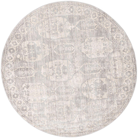 Gray 7' x 7' Lola Round Area Rug Polypropylene With Jute Backing Traditional Pattern Easy Clean Carpet for Home Interior Design for Sale at Rug Engine